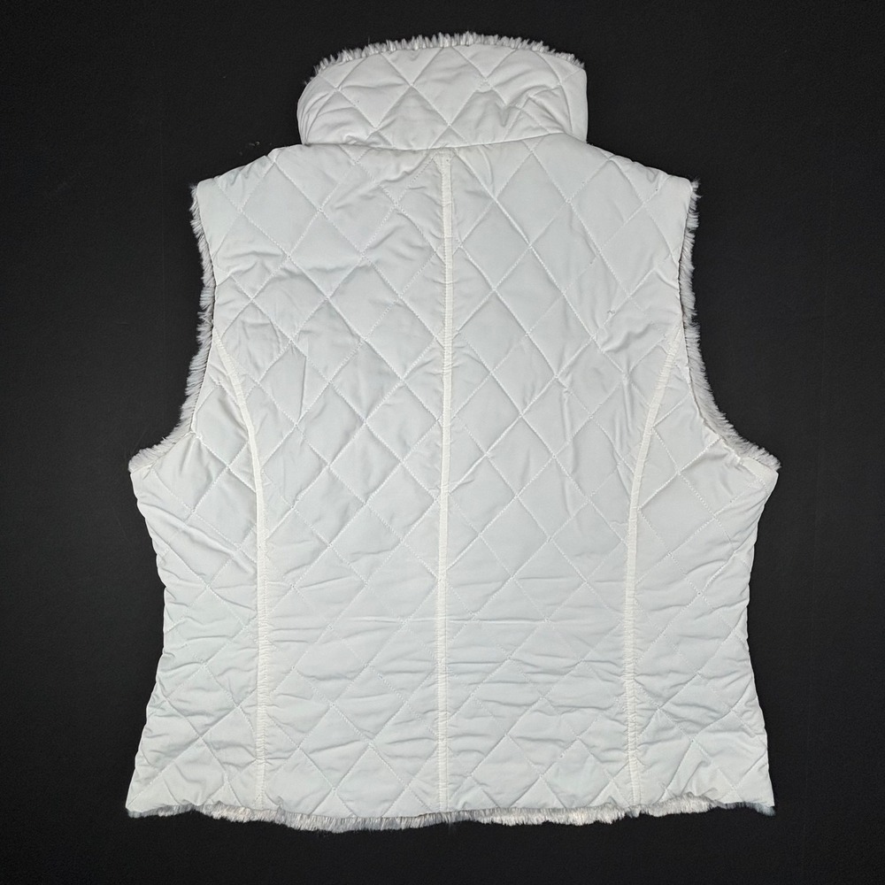 Women's SOFT Faux Fur Reversible Vest Quilted XL Gray White Zip Up Pockets EUC - Picture 6 of 9